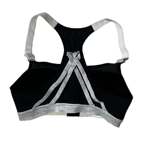 Victoria Secret Sports Bra Black with padding and  Silver Straps and band - Picture 2 of 8